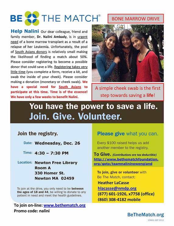 Bone Marrow Drive For Nalini Ambady 