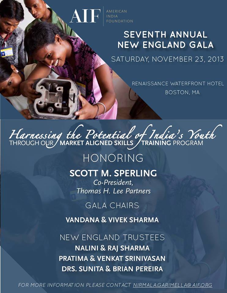 AIF 7th Annual New England Gala Will Benefit India's  Unemployed Youth