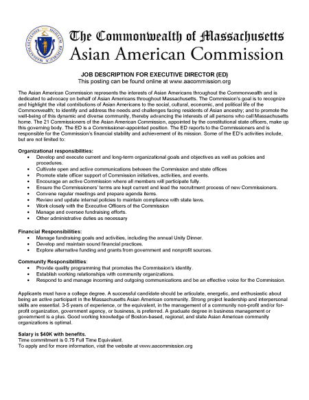 Classified: Executive Director - Asian AMerican Commission