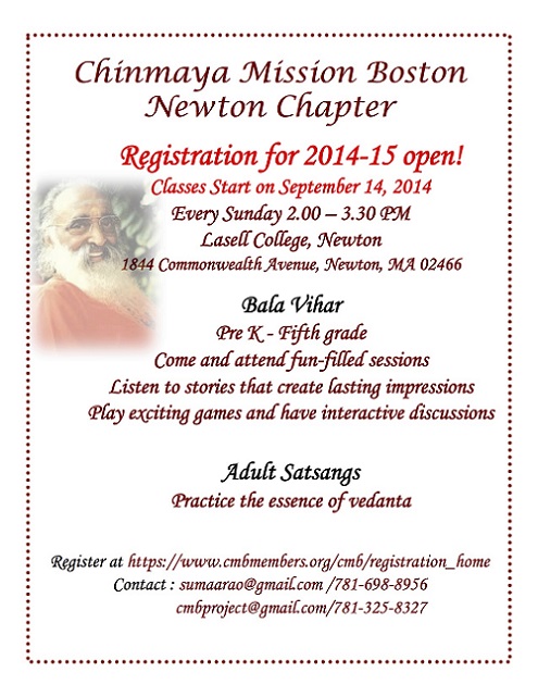 Registration Open For Chinmaya Mission Newton