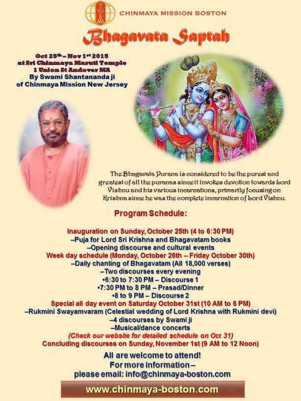 Chinmaya Mission To Host Bhagavata Saptah