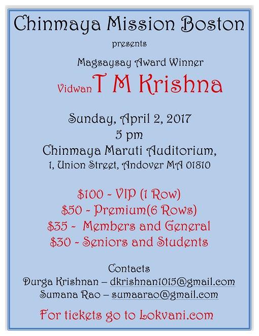 Chinmaya Mission Boston Presents TM Krishna