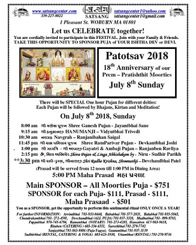 Satsang Center Celebrates Patotsav 2018