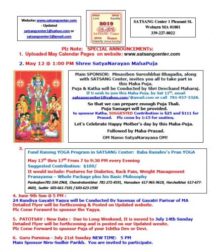 Shree SatyaNarayan MahaPuja And Fundraising Yoga Program