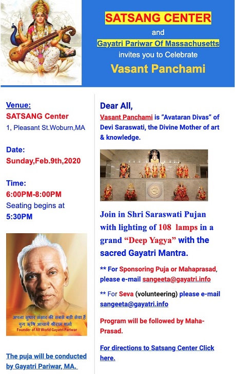 Satsang Center To Celebrate Vasant Panchami