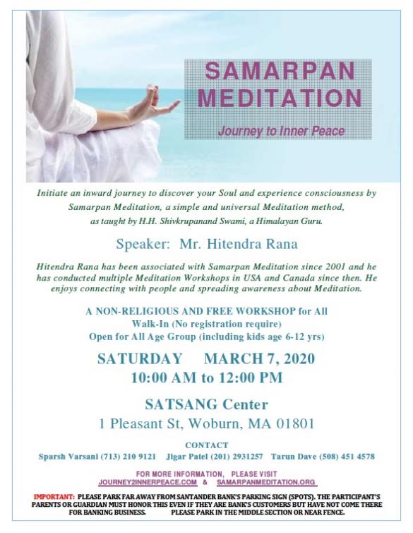 Satsang Center To Host Samarpan Meditation Program