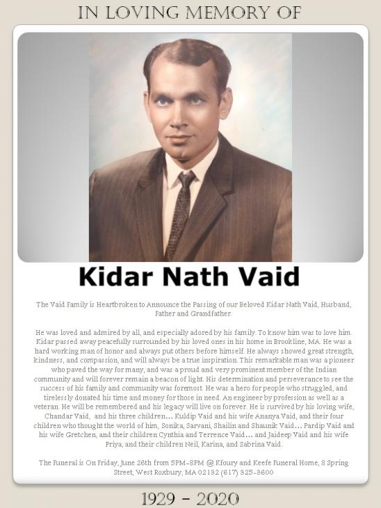 Obituary: Kidar Nath Vaid