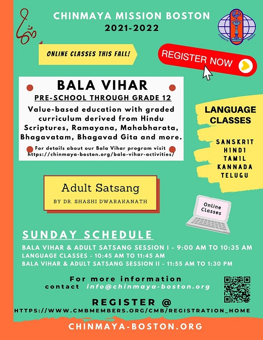 Chinmaya Mission Boston - Bala Vihar Registration Information For 2021-22