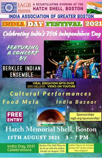 IAGB To Stage Berklee Indian Ensemble Live Concert At India Day Festival 2021<br>Hoist The Indian Tricolor Across 40+ Towns In New England