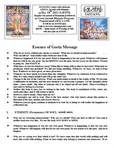 Satsang Center To Celebrate Geeta Jayanti
