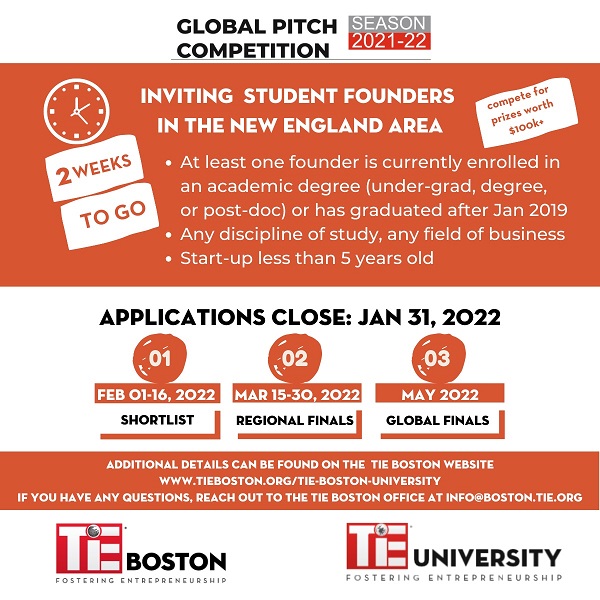 TiE Boston Announces The Launch Of The Global Pitch Competition For Collegiate Entrepreneurs