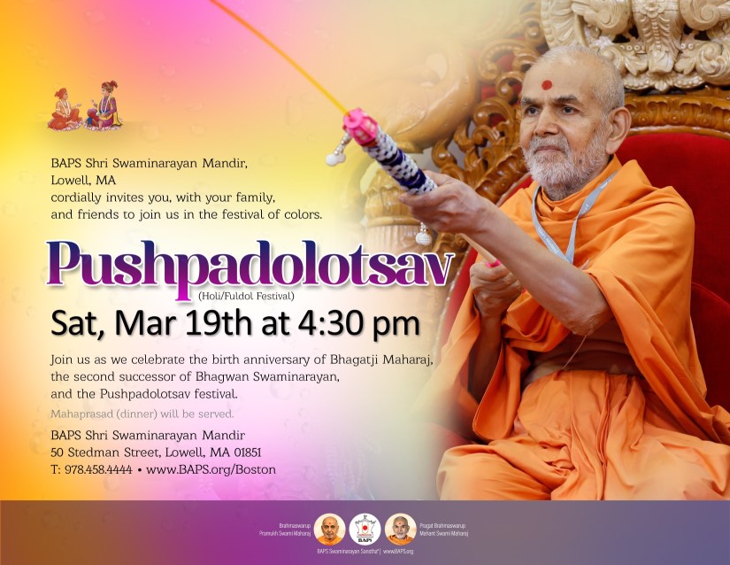 BAPS Boston Mandir Pushpadolotsav (Holi/Fuldol Festival) Celebration