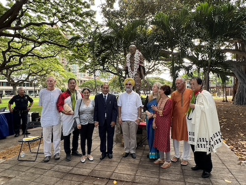 Indian Ambassador To US And Navy Officials From Ship INS Satpura Honored Mahatma Gandhi In Honolulu Hawaii