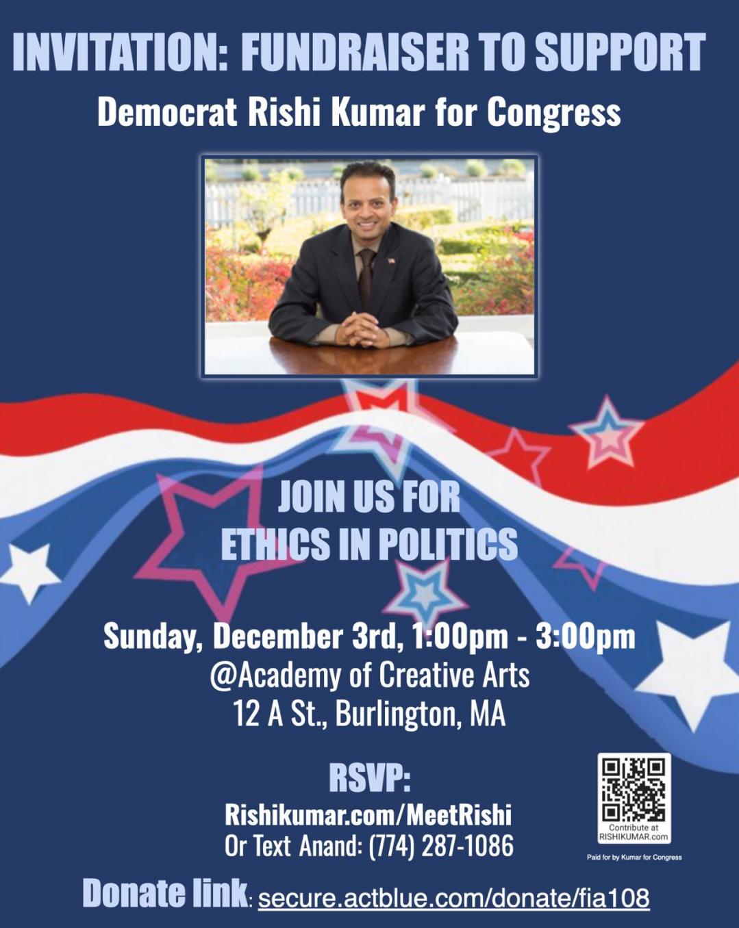 Fundraising Reception For The Next Indian-American US Congressman, Mr. Rishi Kumar