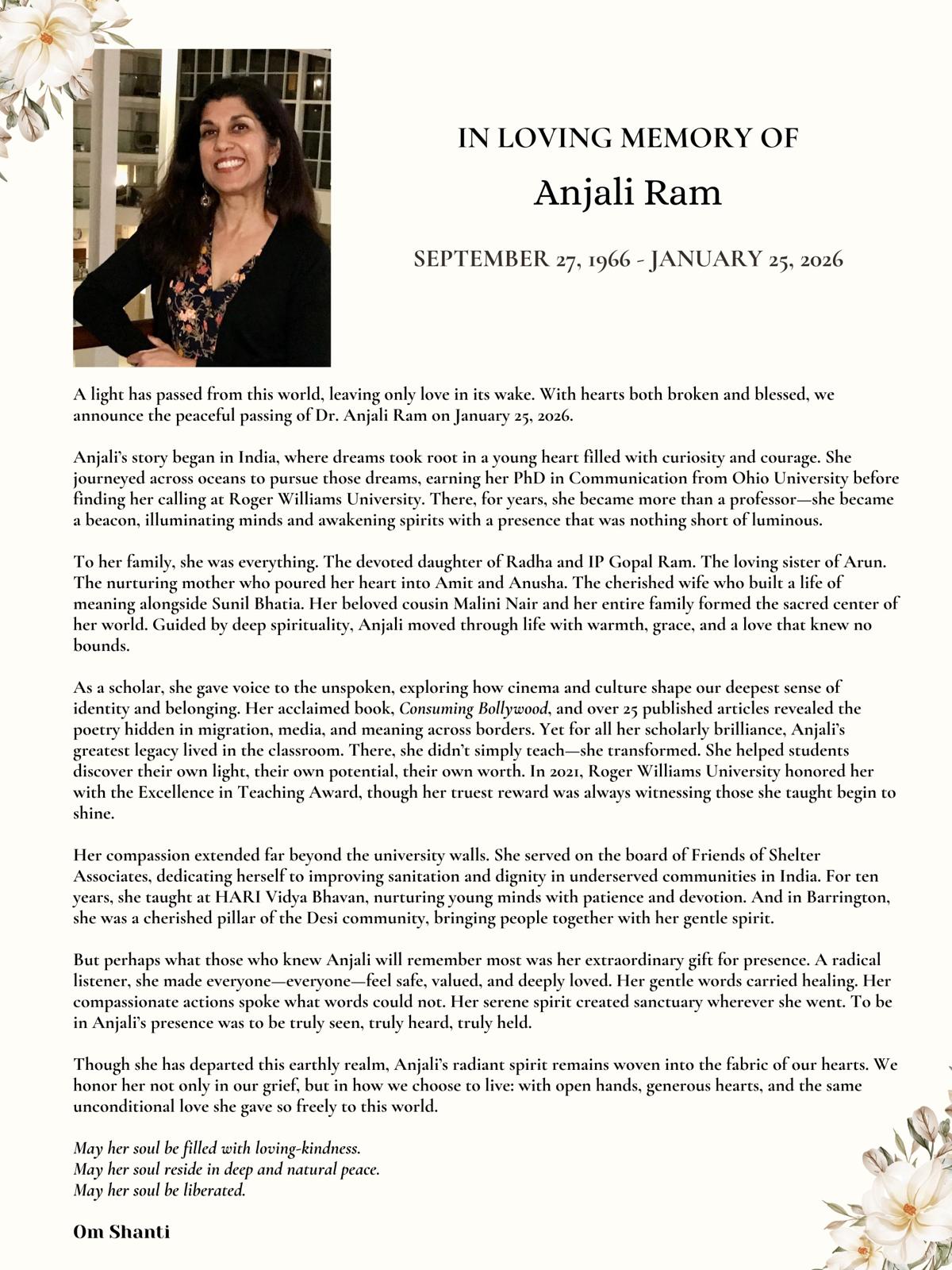 Obituary: Anjali Ram