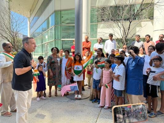 GOPIO Celebrates Indian Independence Day With Flag Hoisting Ceremony At Govt.<br>Center In Stamford Followed By Luncheon Meeting